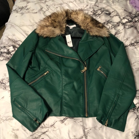 New York & Company Jackets & Blazers - New York & Company Green Faux Leather Jacket
